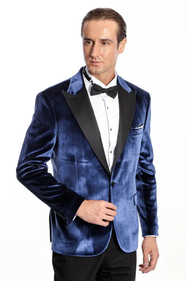 Velvet Slim Fit Blue Men Tuxedo Jacket - Wessi sold by Wessi product image thumbnail 5