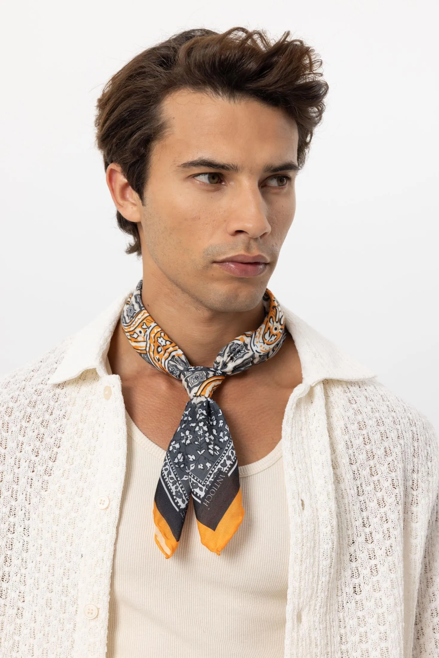 Men's Orange Ethnic Patterned Scarf - Wessi sold by Wessi