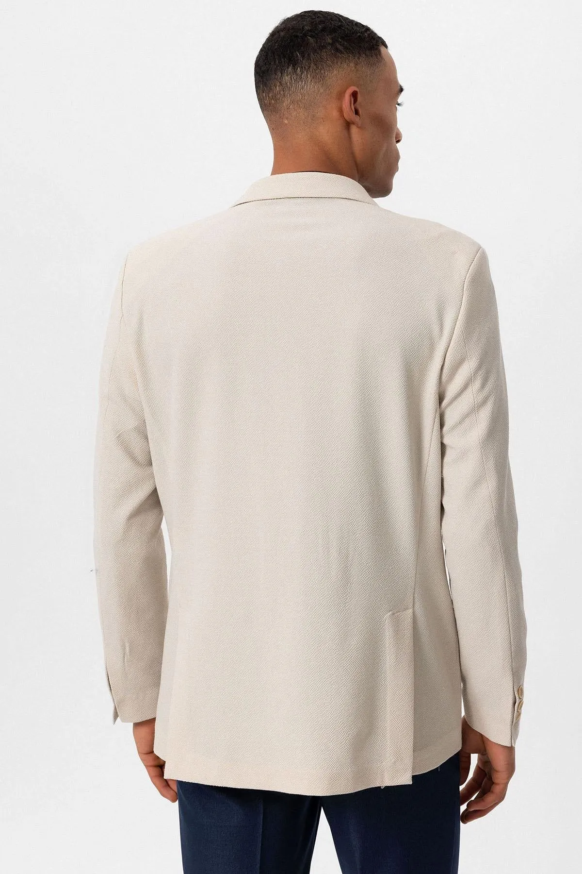 Men's Beige Plain Single-Button Blazer - Wessi sold by Wessi product image thumbnail 5