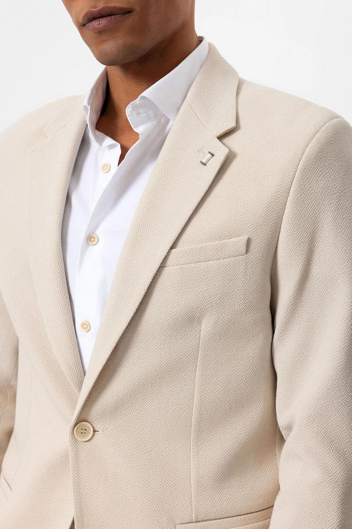 Men's Beige Plain Single-Button Blazer - Wessi sold by Wessi product image thumbnail 4
