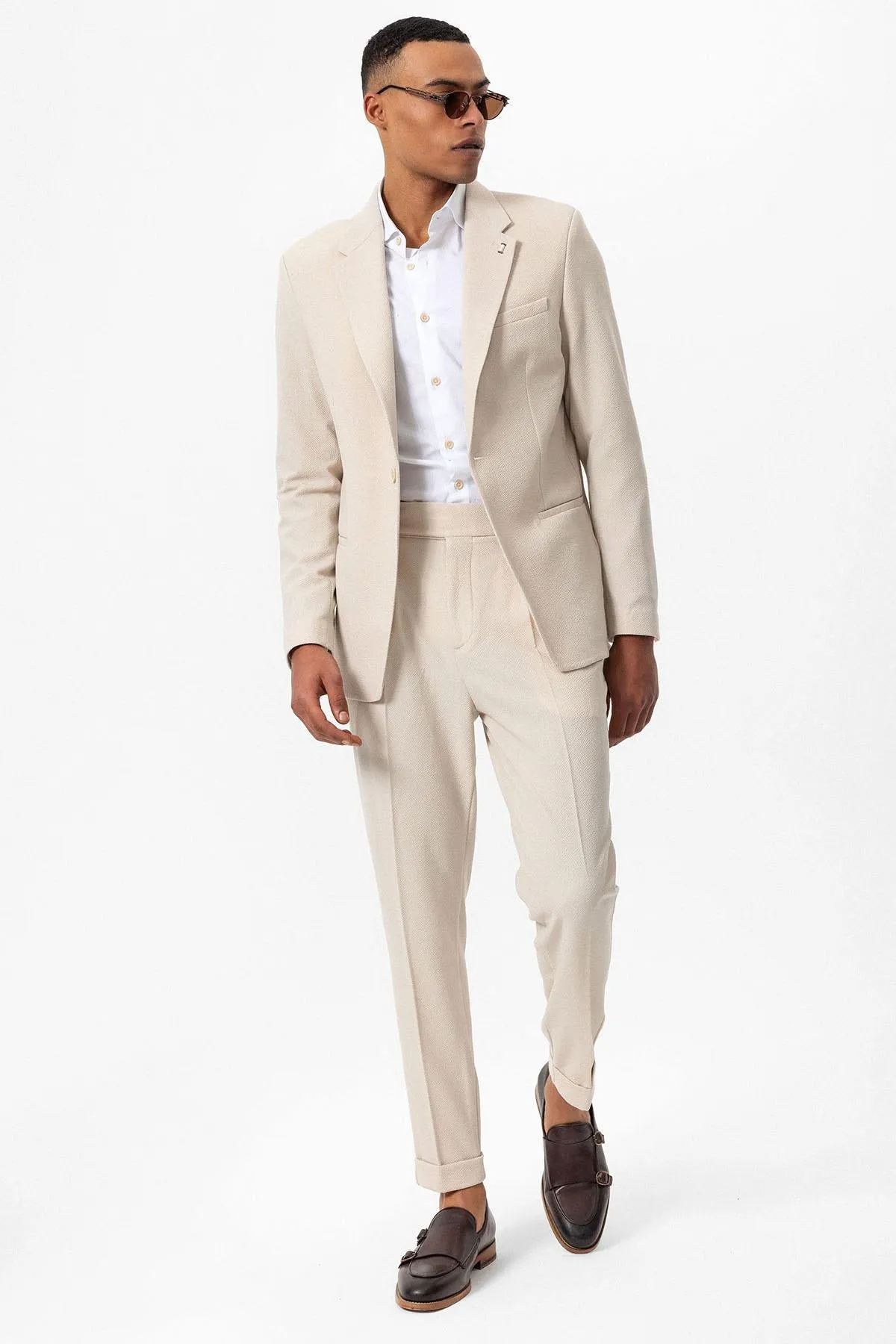 Men's Beige Plain Single-Button Blazer - Wessi sold by Wessi product image thumbnail 2
