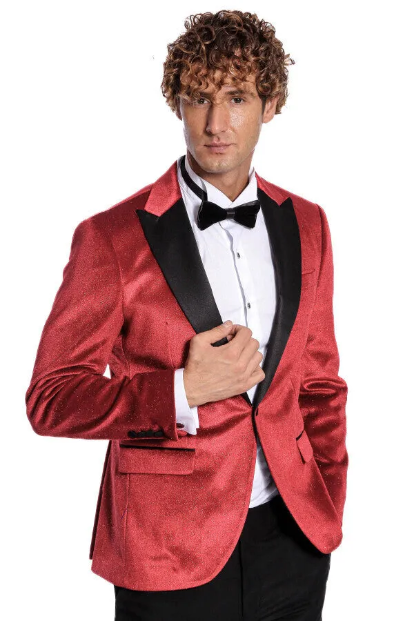 Sparkle Slim Fit Velvet Red Men Singer Tuxedo Blazer - Wessi sold by Wessi product image thumbnail 5
