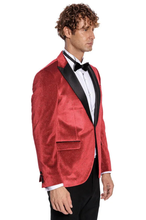 Sparkle Slim Fit Velvet Red Men Singer Tuxedo Blazer - Wessi sold by Wessi product image thumbnail 4