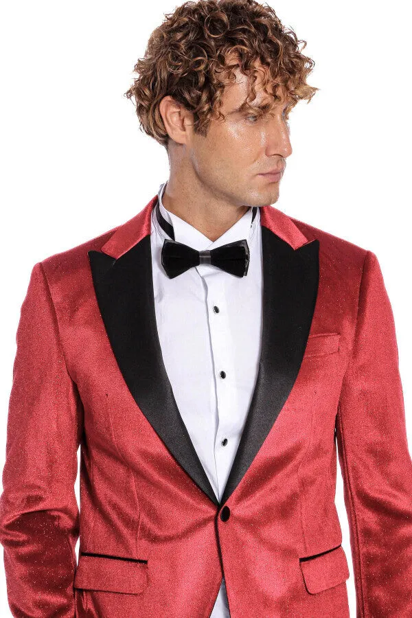 Sparkle Slim Fit Velvet Red Men Singer Tuxedo Blazer - Wessi sold by Wessi product image thumbnail 3