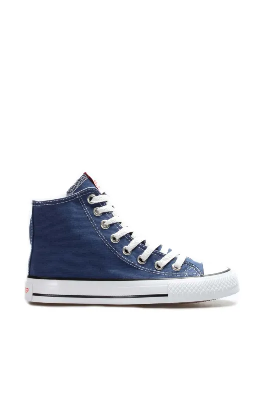 Men's Denim Blue High-Top Canvas Sneakers with White Stitching - Wessi sold by Wessi