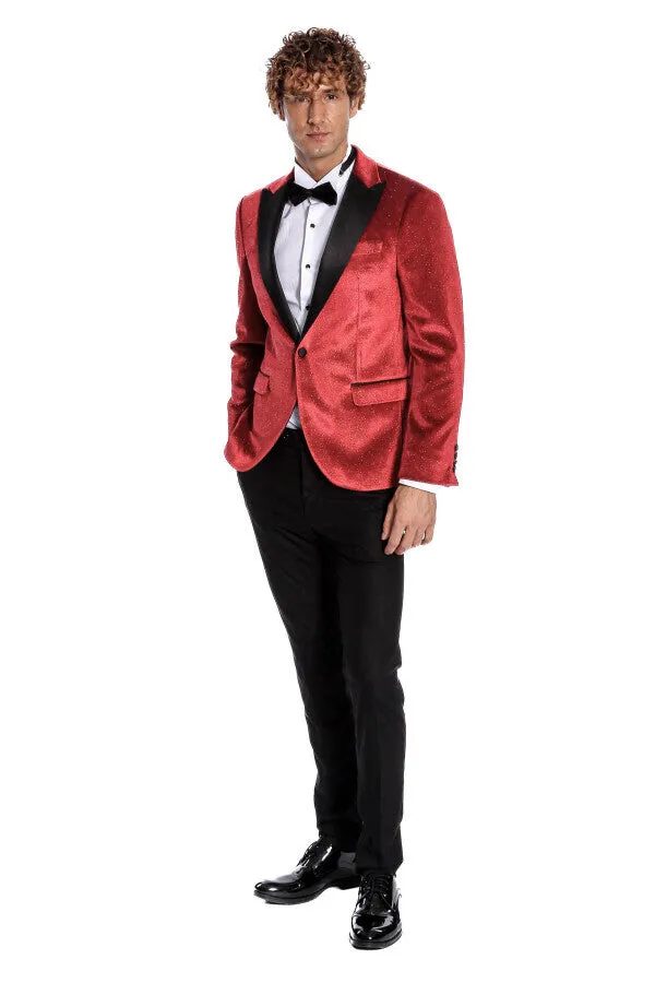 Sparkle Slim Fit Velvet Red Men Singer Tuxedo Blazer - Wessi sold by Wessi product image thumbnail 2