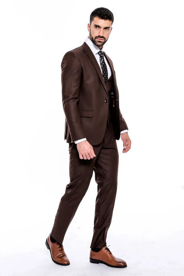 Plain Slim Fit Brown Men Suit - Wessi sold by Wessi product image thumbnail 2