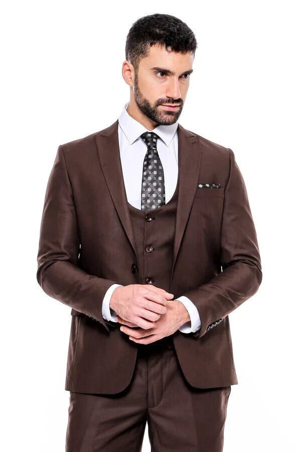 Plain Slim Fit Brown Men Suit - Wessi sold by Wessi