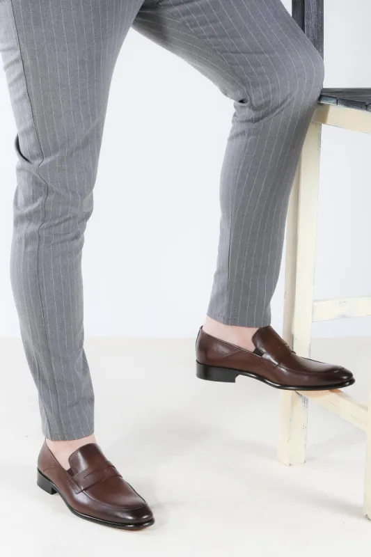 Men's Classic Brown Penny Loafers with Sleek Leather Finish - Wessi sold by Wessi