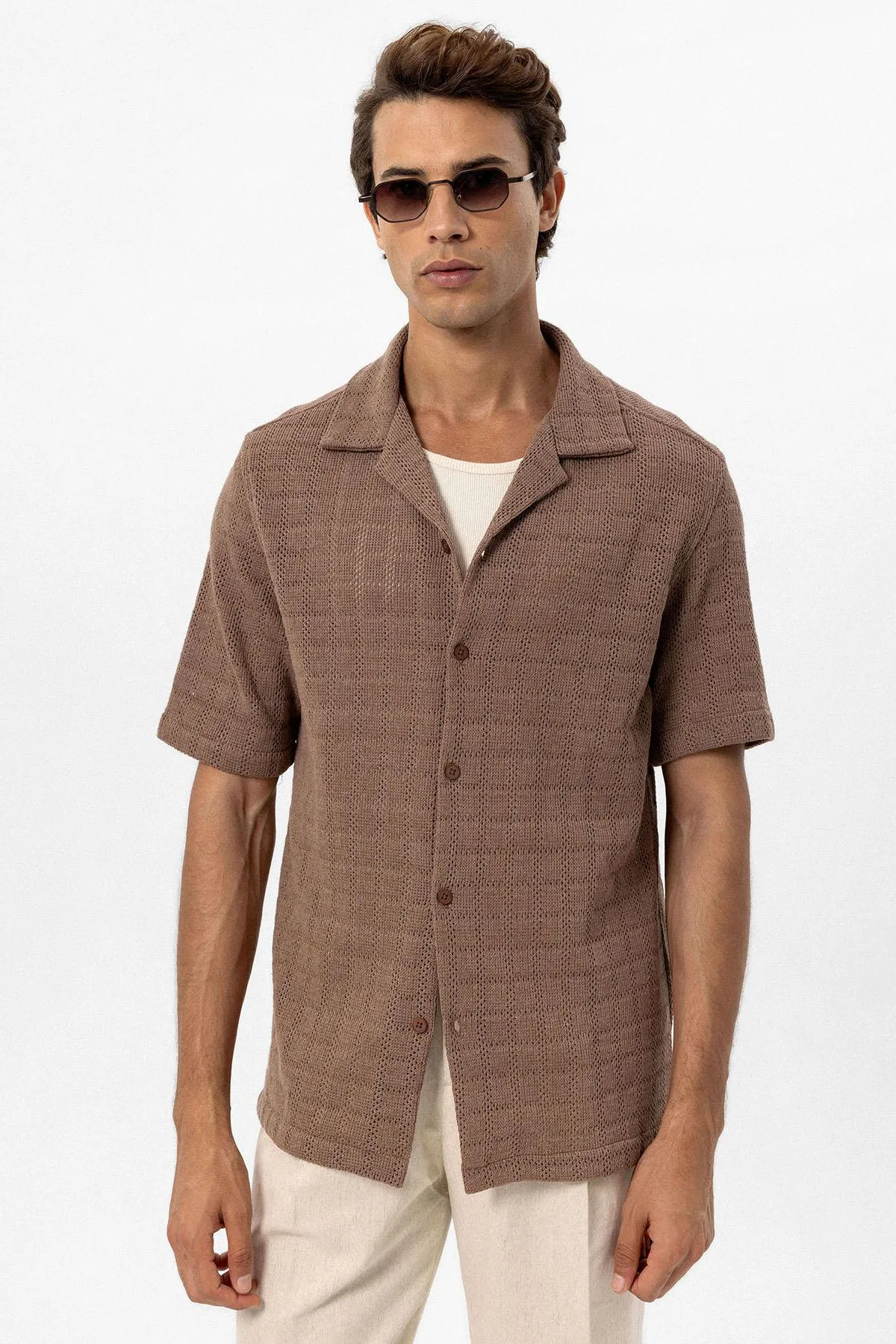 Men's Brown Camp Collar Woven Shirt - Wessi sold by Wessi product image thumbnail 4