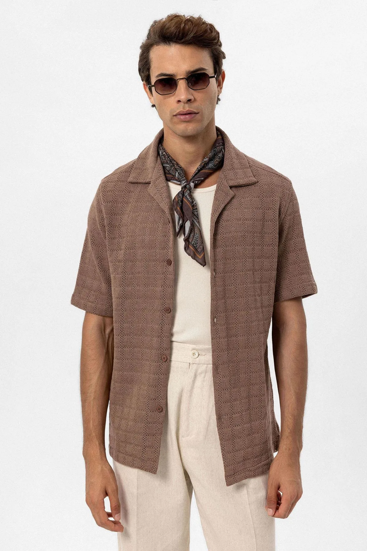 Men's Brown Camp Collar Woven Shirt - Wessi sold by Wessi