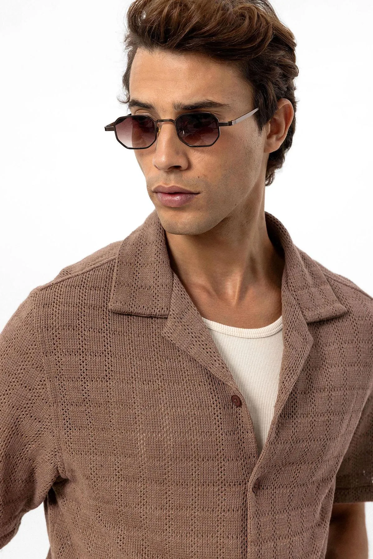 Men's Brown Camp Collar Woven Shirt - Wessi sold by Wessi product image thumbnail 5