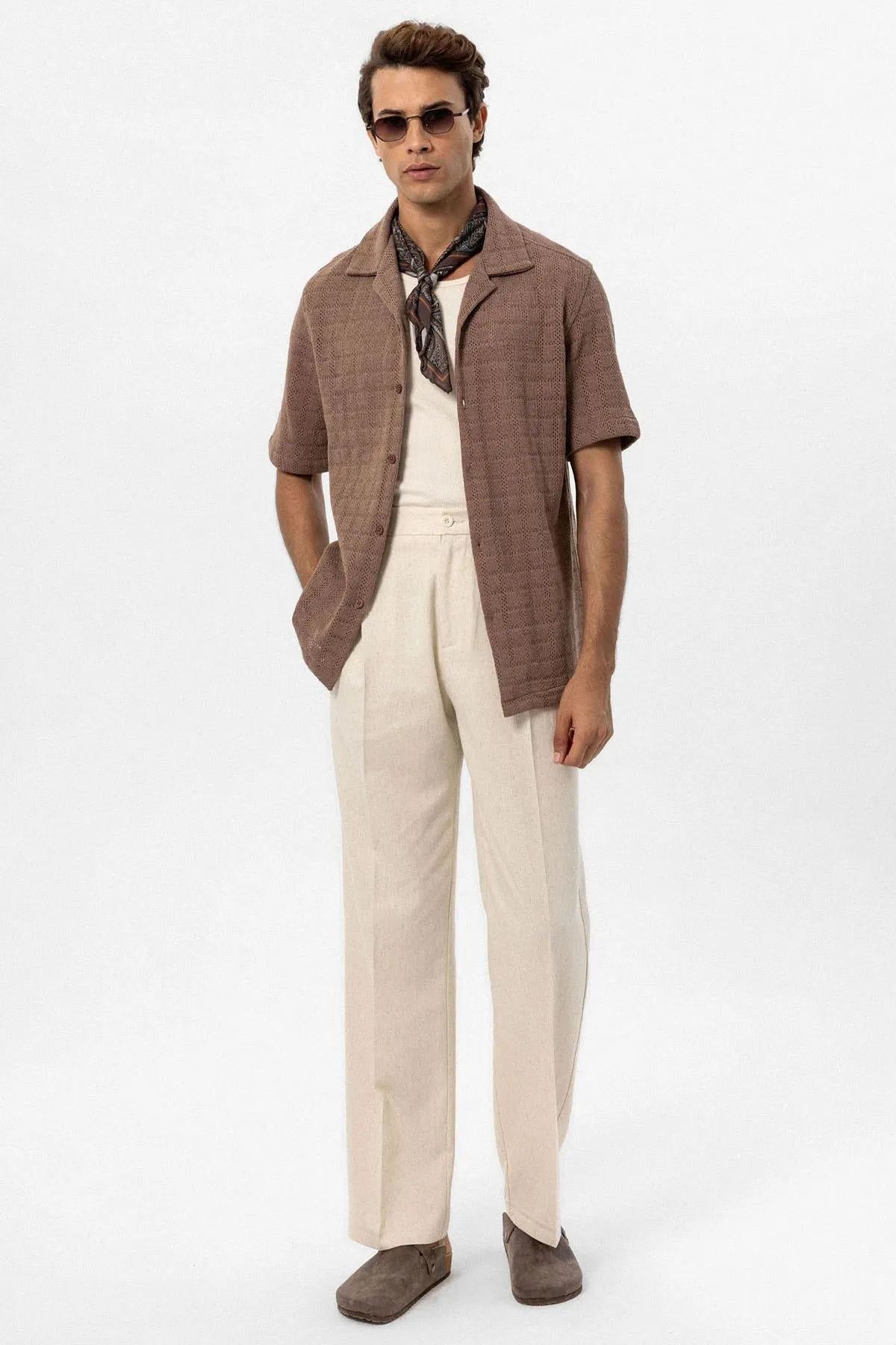 Men's Brown Camp Collar Woven Shirt - Wessi sold by Wessi product image thumbnail 2