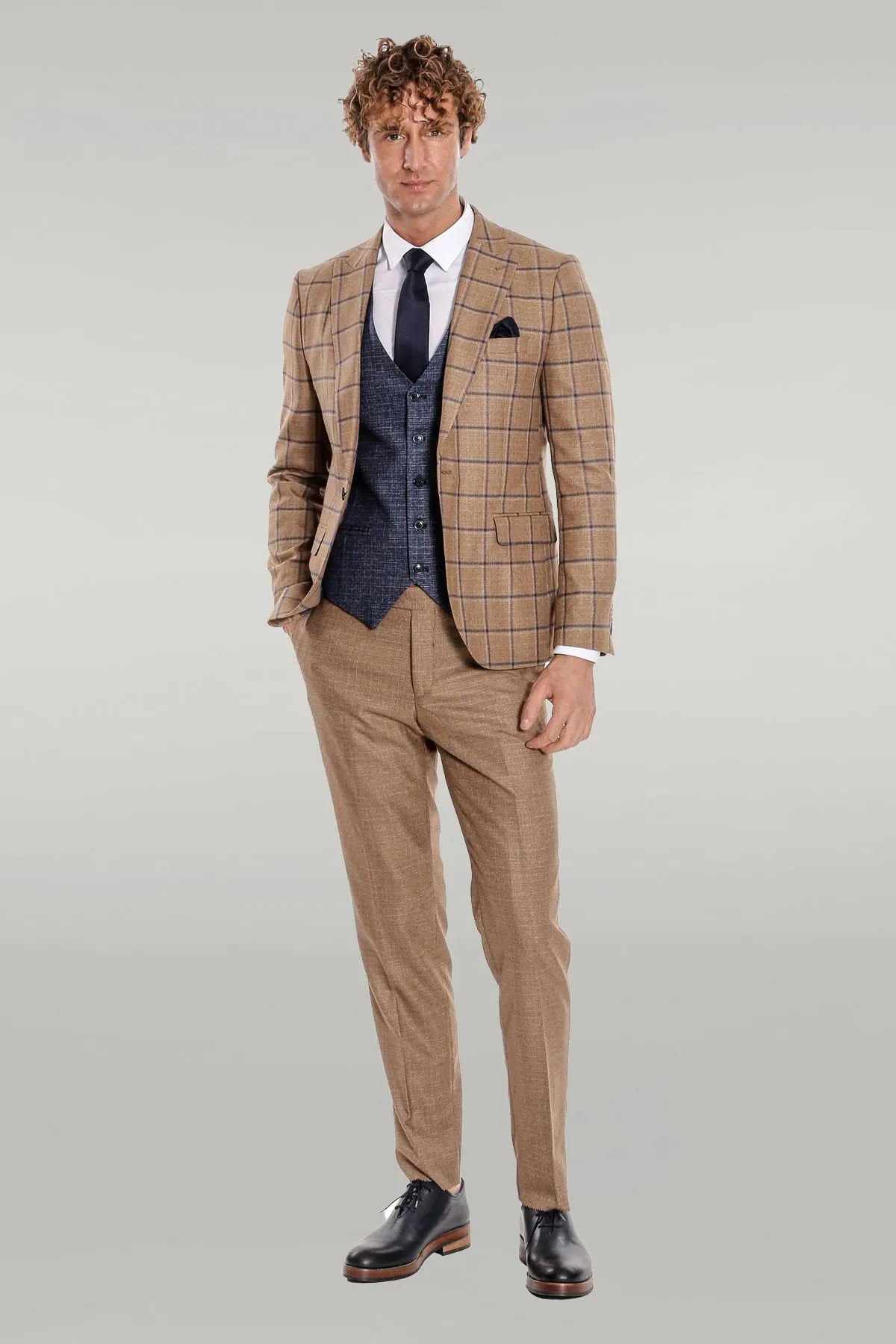 Slim Fit Checked Patterned Brown Men Suit - Wessi sold by Wessi product image thumbnail 2