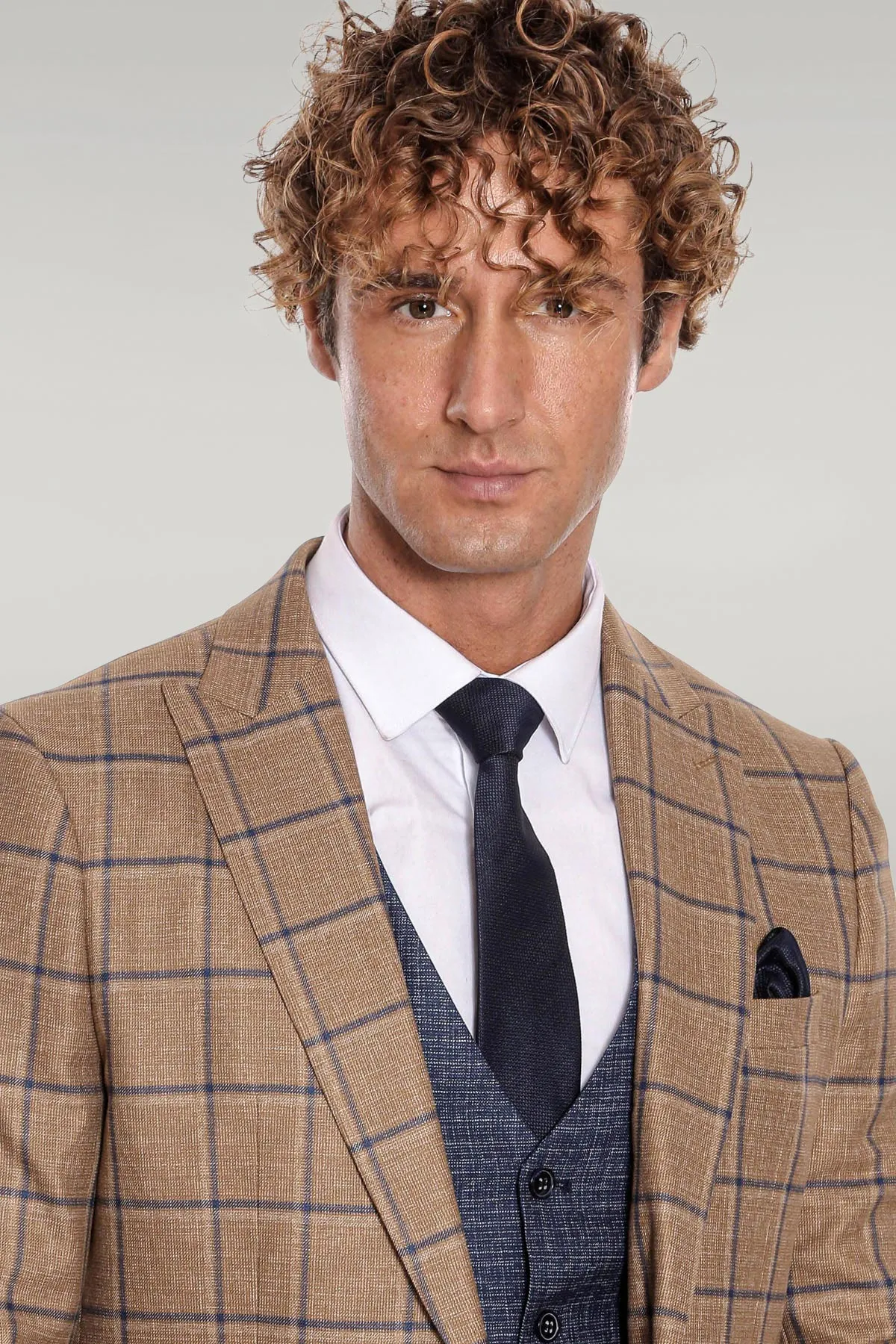 Slim Fit Checked Patterned Brown Men Suit - Wessi sold by Wessi product image thumbnail 3