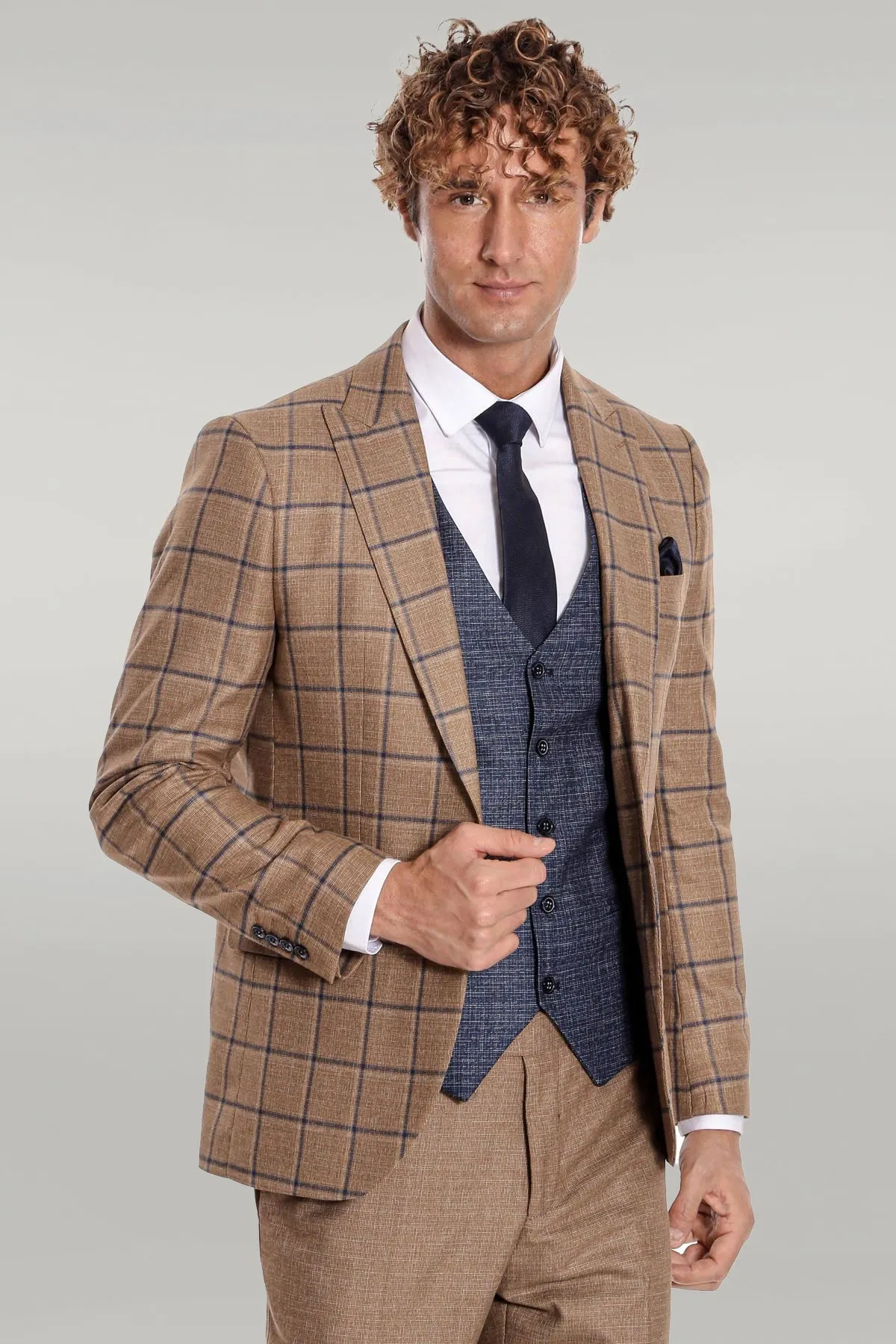 Slim Fit Checked Patterned Brown Men Suit - Wessi sold by Wessi