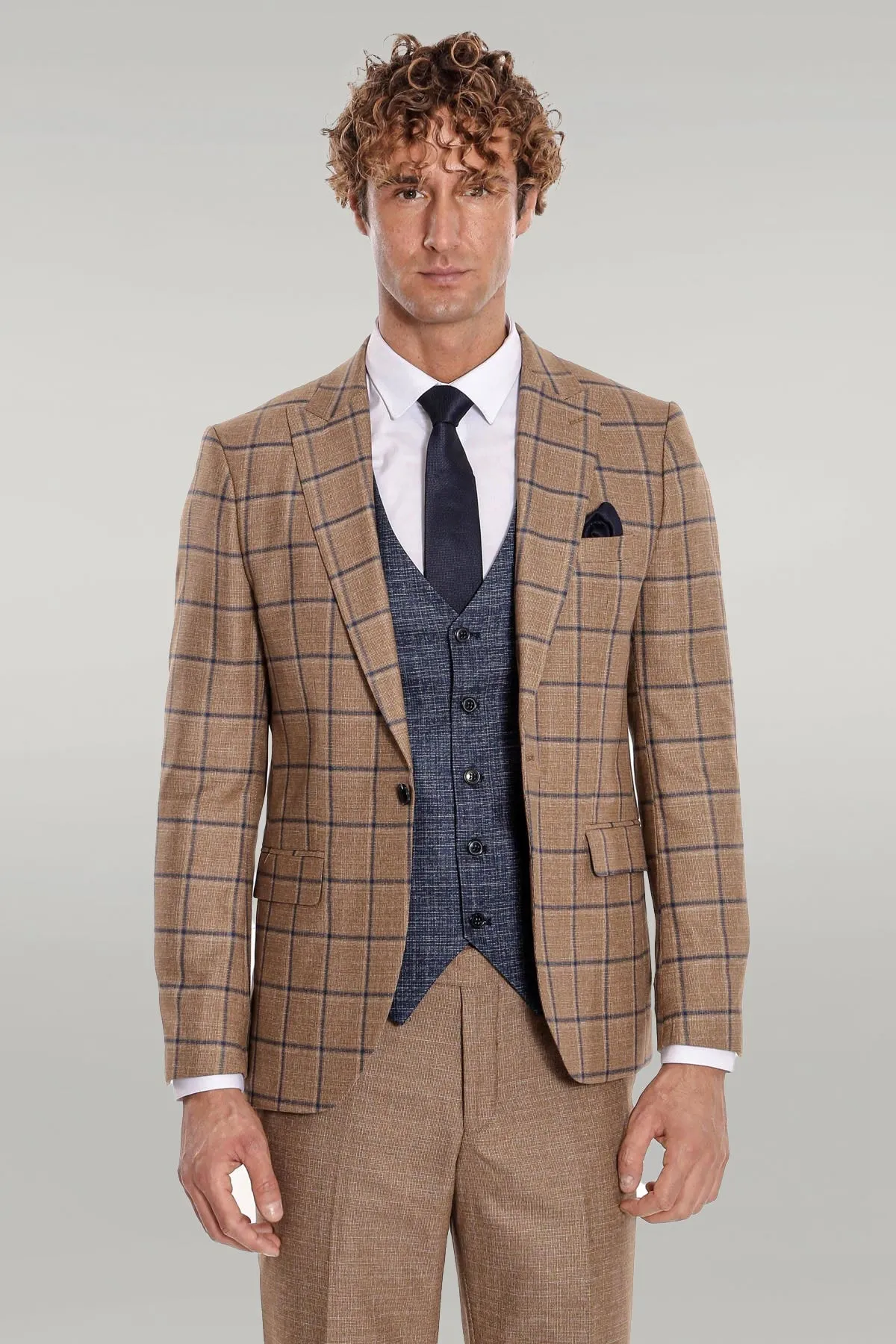 Slim Fit Checked Patterned Brown Men Suit - Wessi sold by Wessi product image thumbnail 5