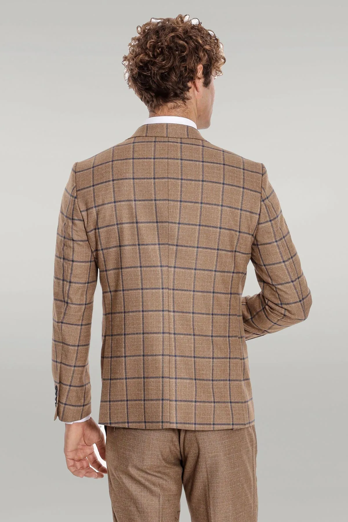 Slim Fit Checked Patterned Brown Men Suit - Wessi sold by Wessi product image thumbnail 4