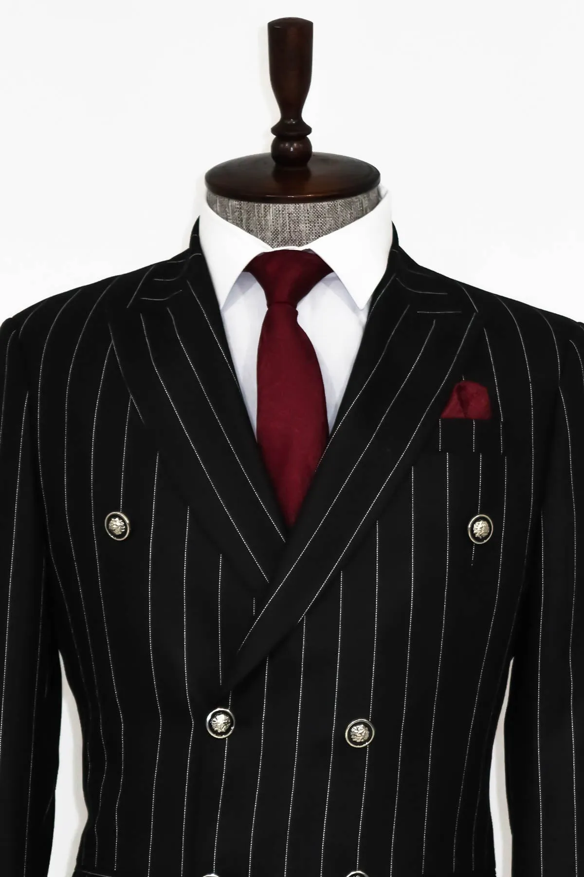 Double Breasted Slim Fit Striped Black Men Blazer - Wessi sold by Wessi product image thumbnail 5