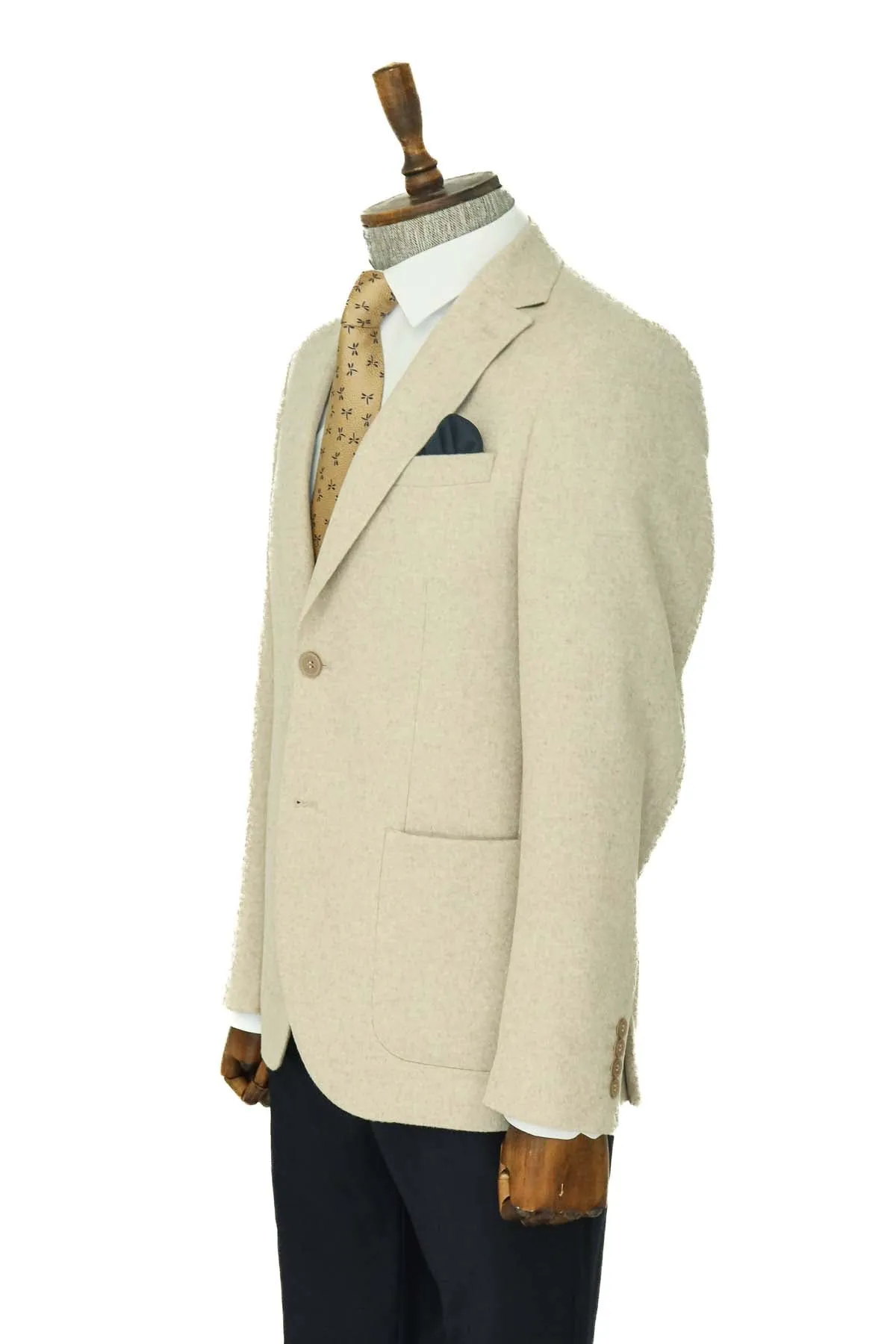 Slim Fit Plain Wide Lapel Cream Men Wool Blazer and Trousers Combination- Wessi sold by Wessi product image thumbnail 4