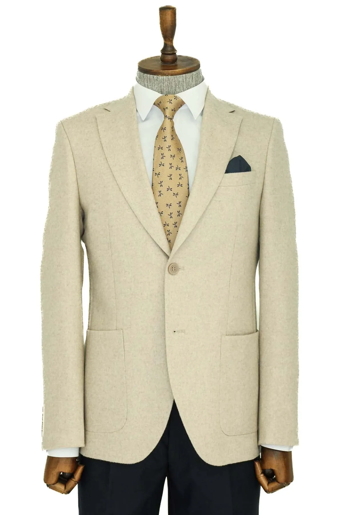 Slim Fit Plain Wide Lapel Cream Men Wool Blazer and Trousers Combination- Wessi sold by Wessi product image thumbnail 5