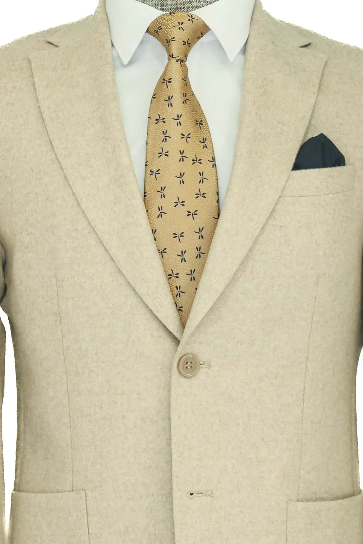 Slim Fit Plain Wide Lapel Cream Men Wool Blazer and Trousers Combination- Wessi sold by Wessi product image thumbnail 3