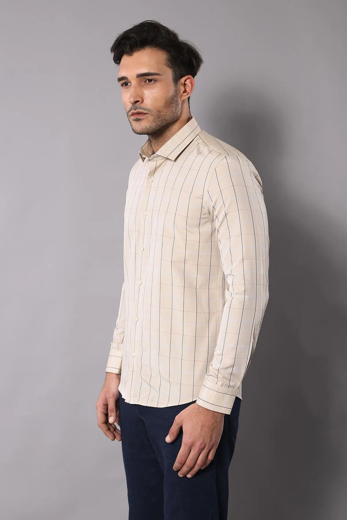 Beige Slim Fit Plaid Men's Shirt | Wessi sold by Wessi