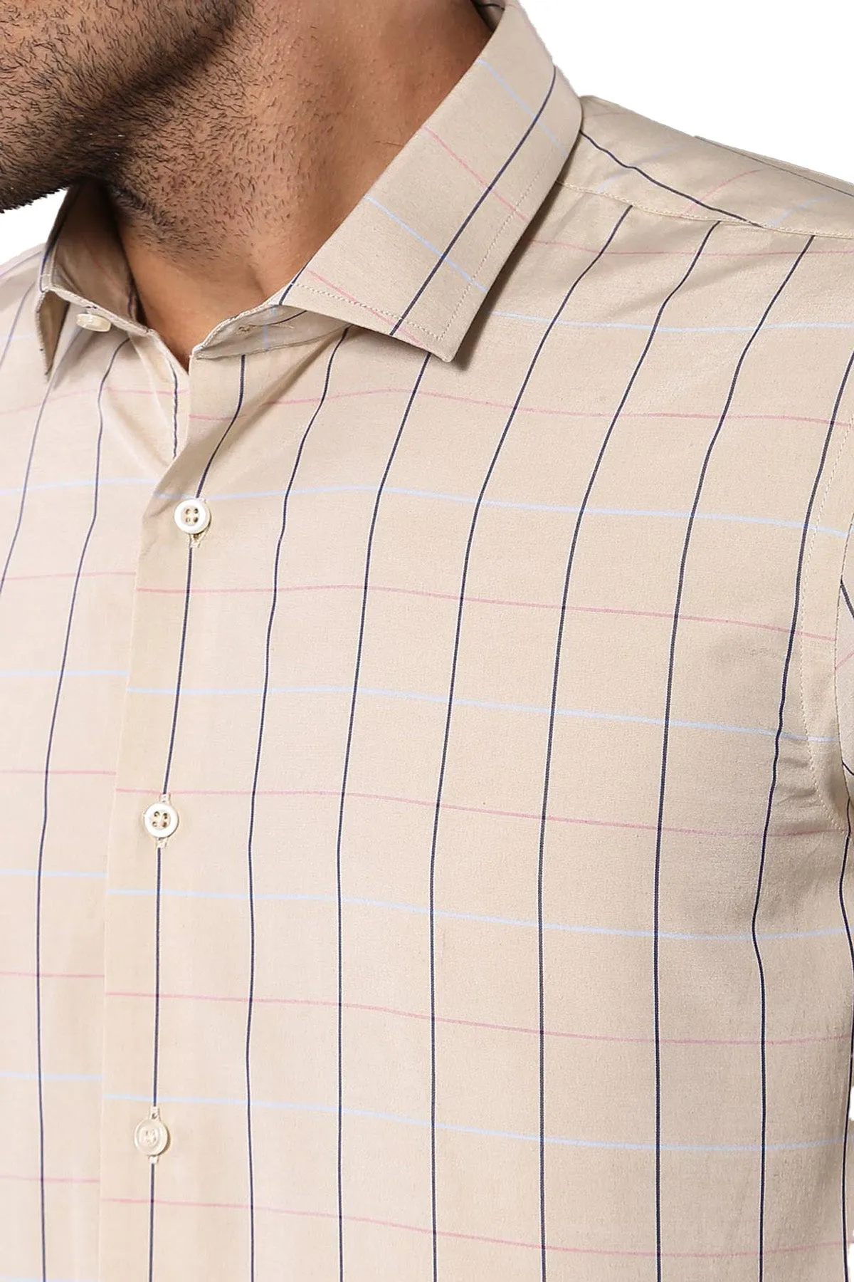 Beige Slim Fit Plaid Men's Shirt | Wessi sold by Wessi product image thumbnail 2