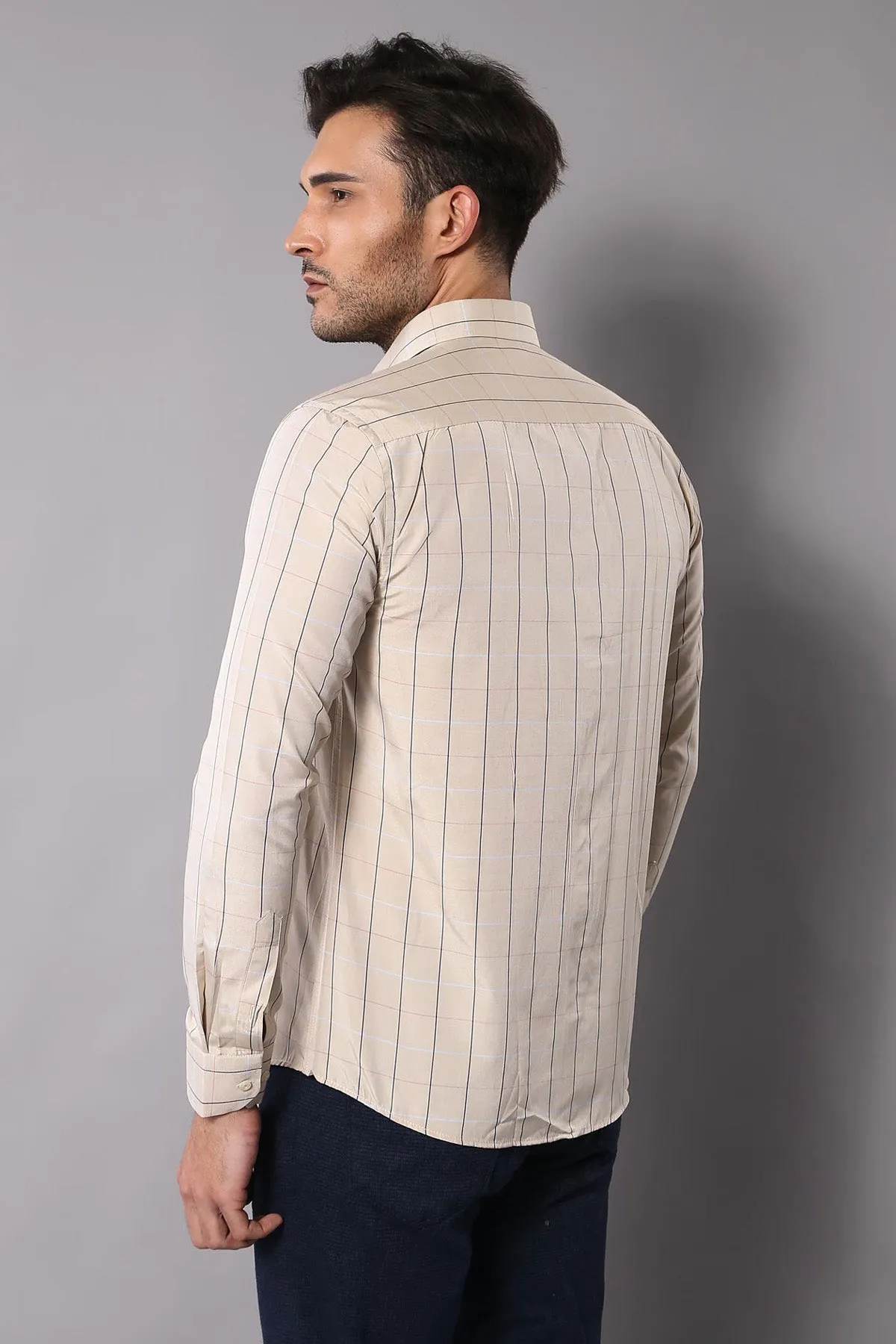 Beige Slim Fit Plaid Men's Shirt | Wessi sold by Wessi product image thumbnail 3