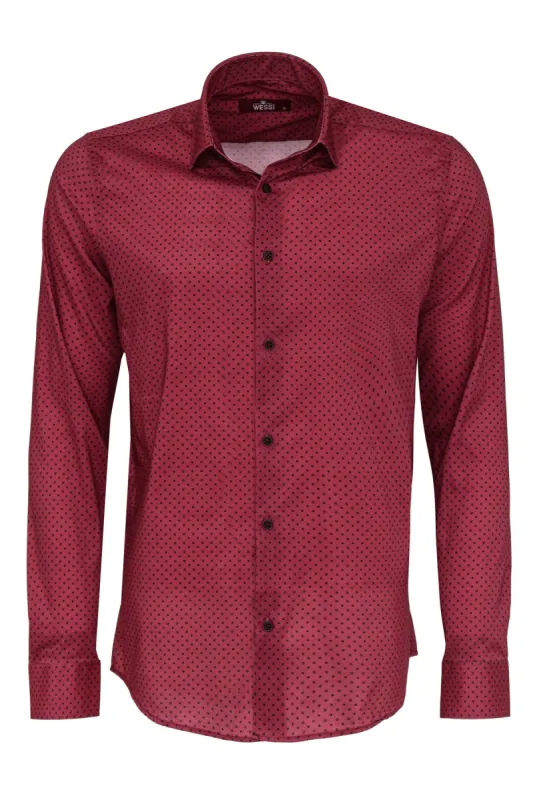 Patterned Slim Fit Burgundy Men Shirt - Wessi sold by Wessi