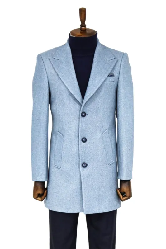 Wide Lapel Wool Light Blue Men Coat - Wessi sold by Wessi