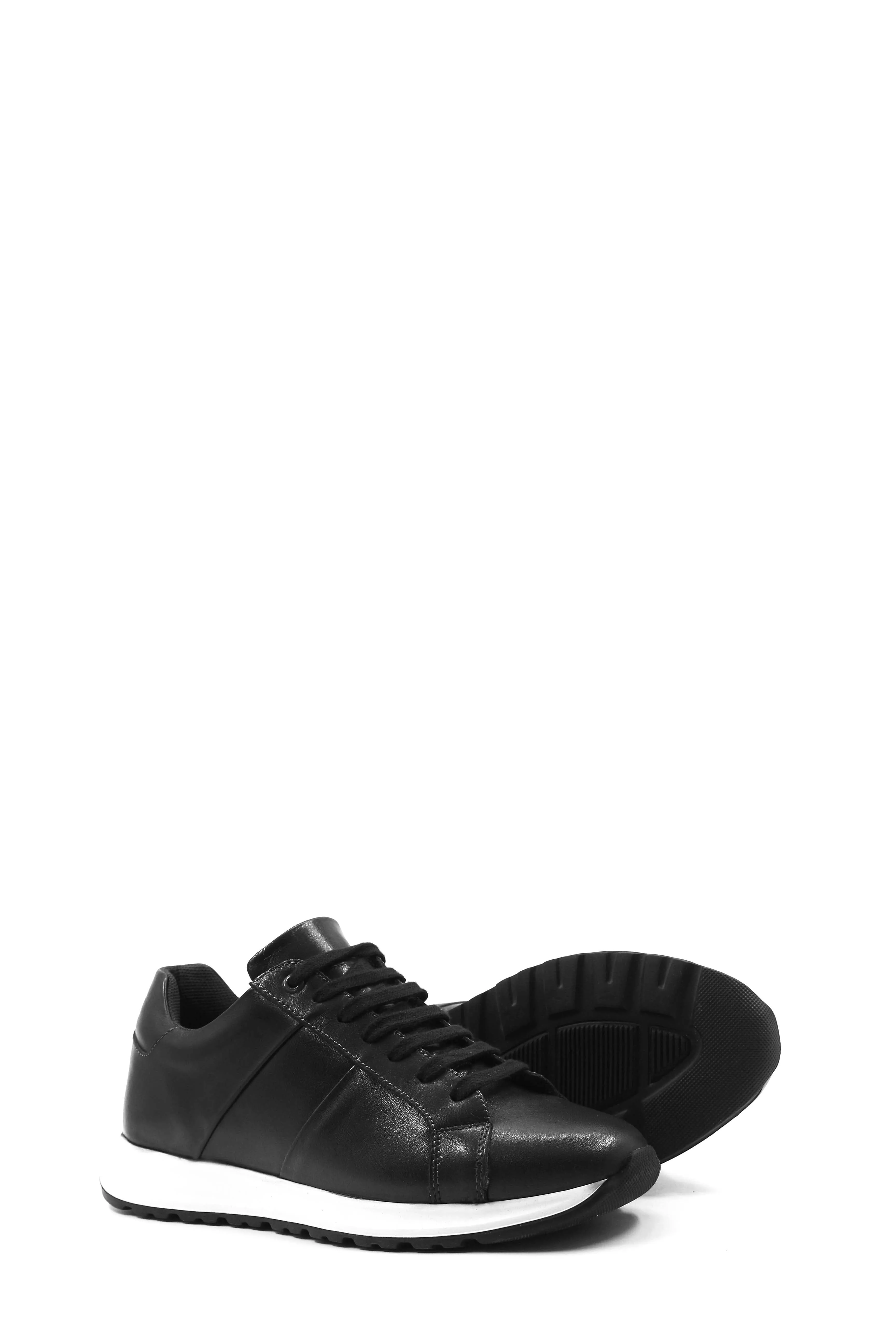 Men's Black Leather Sneakers with White Contrast Sole - Wessi sold by Wessi product image thumbnail 3