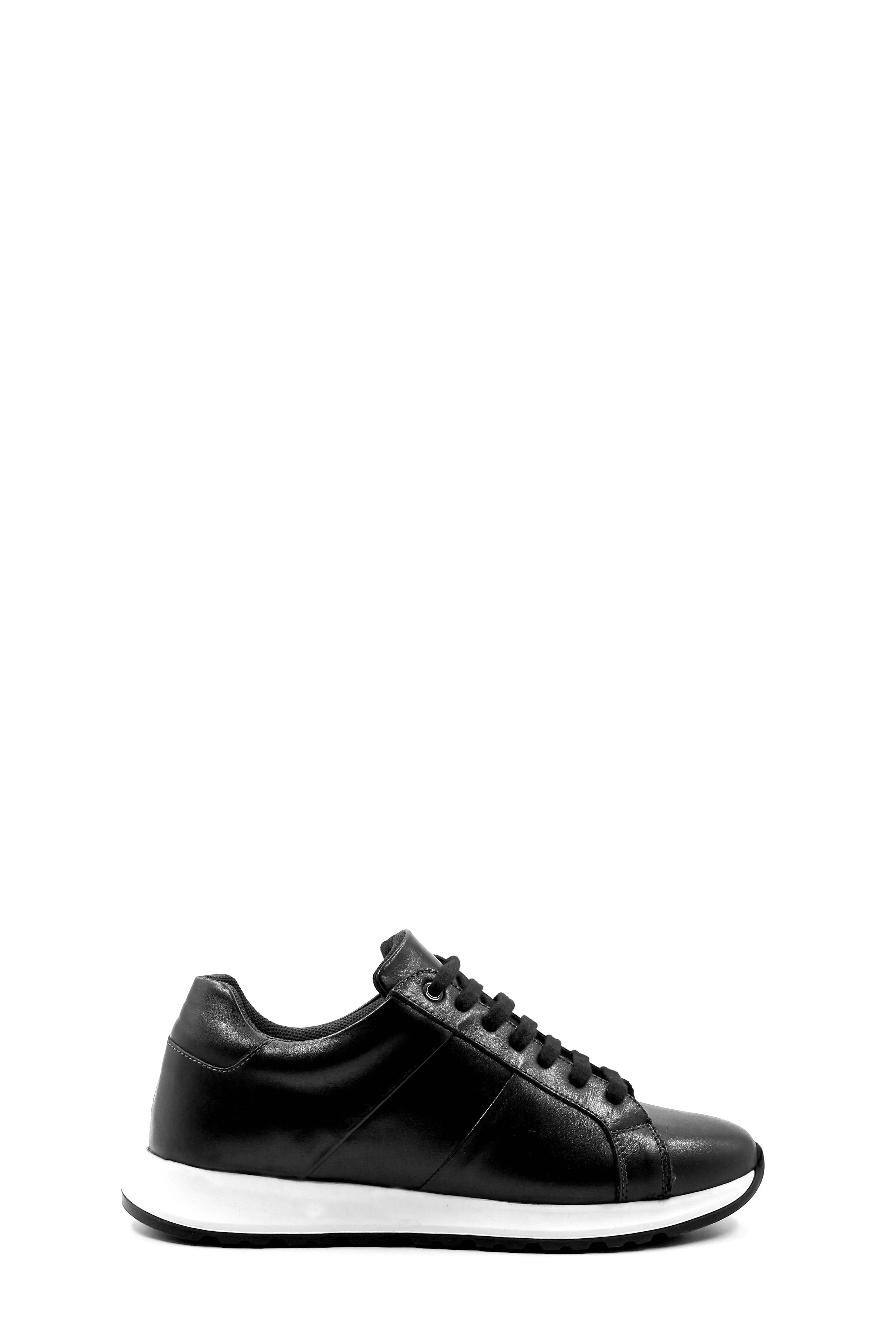 Men's Black Leather Sneakers with White Contrast Sole - Wessi sold by Wessi