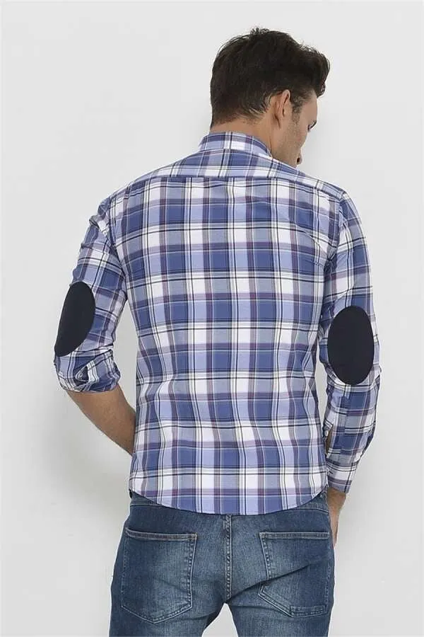 Slim Fit Plaid Patterned Navy Blue Shirt - Wessi sold by Wessi product image thumbnail 2