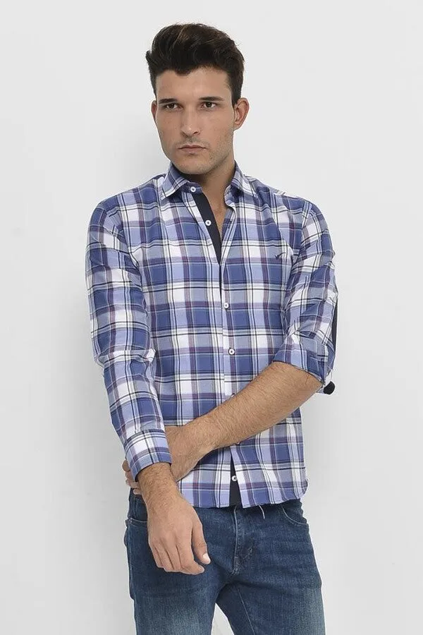 Slim Fit Plaid Patterned Navy Blue Shirt - Wessi sold by Wessi