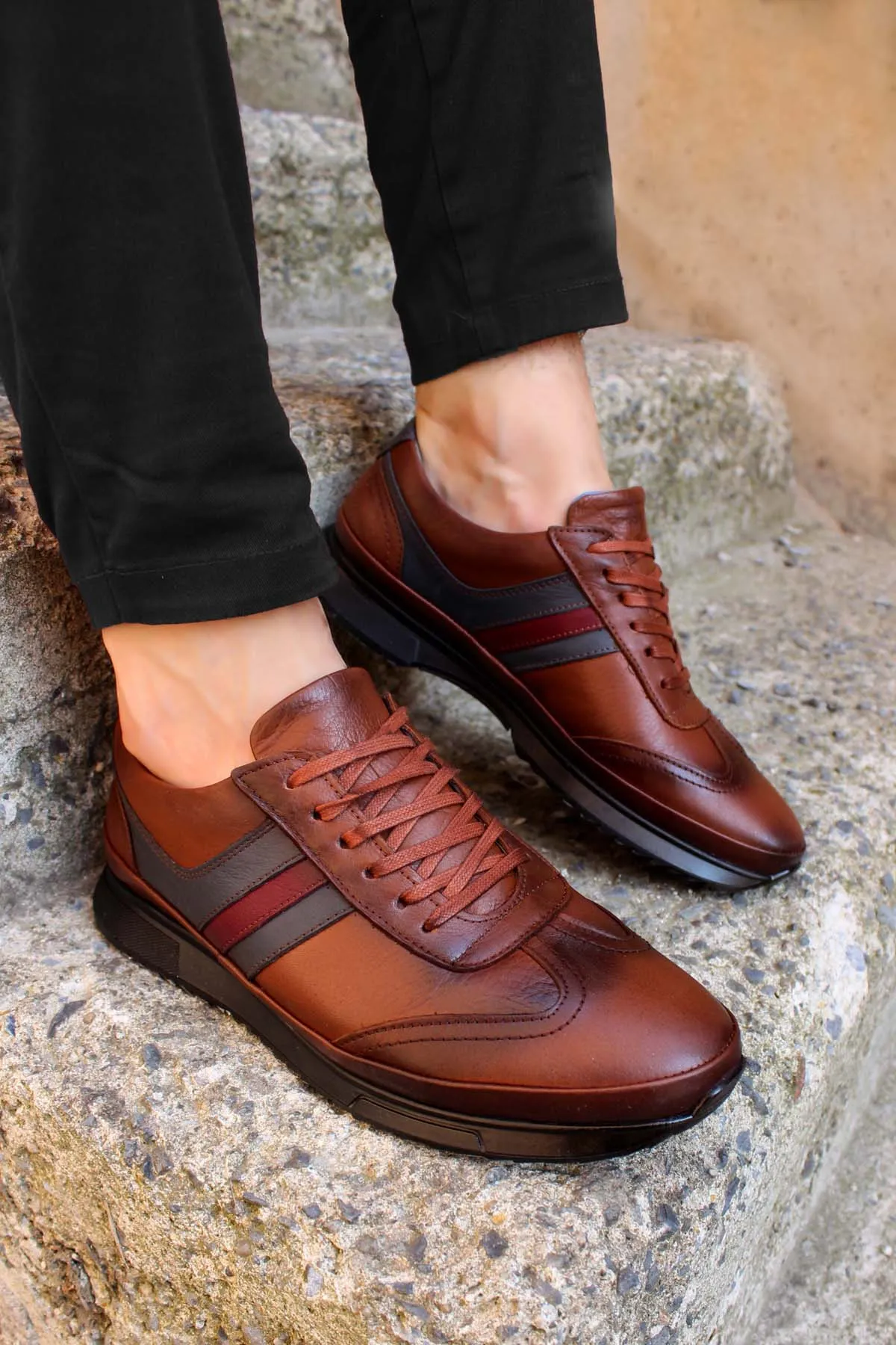 Brown Leather Stripe Sneakers Wessi sold by Wessi