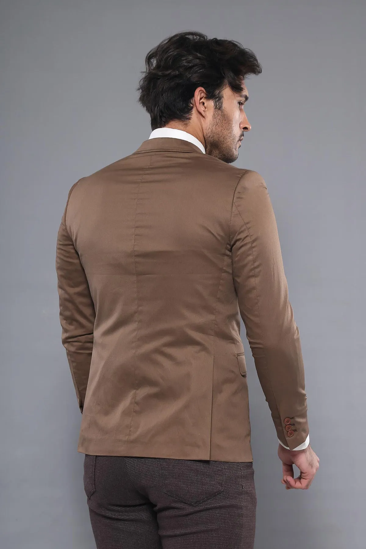 Double Buttons Mono Lapel Shoulder Piece Tan Jacket-Wessi sold by Wessi product image thumbnail 4