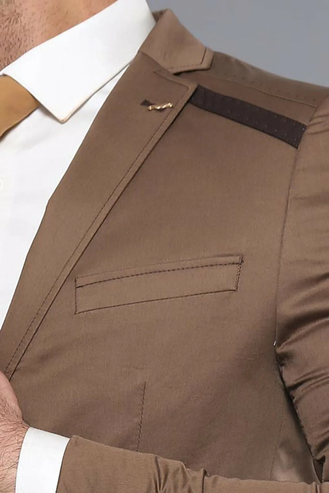 Double Buttons Mono Lapel Shoulder Piece Tan Jacket-Wessi sold by Wessi product image thumbnail 2