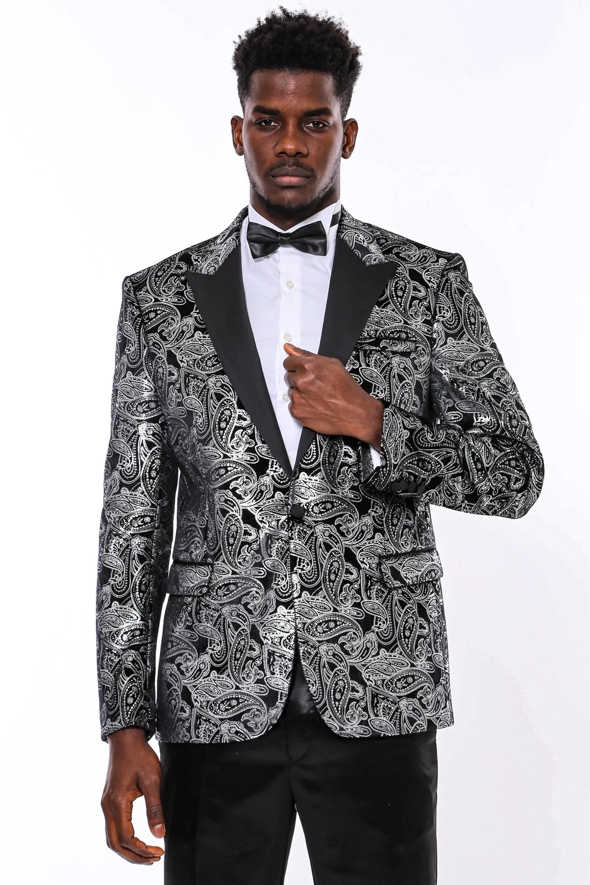 Gold Patterned Over Grey Men Party Blazer - Wessi sold by Wessi
