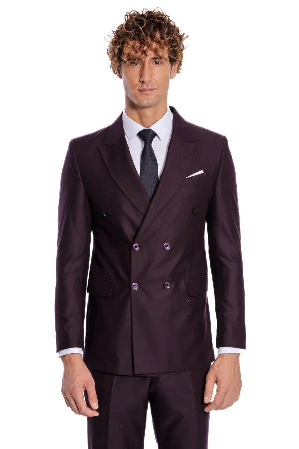 Double Breasted Plain Wide Lapel Purple Men Suit - Wessi sold by Wessi product image thumbnail 4