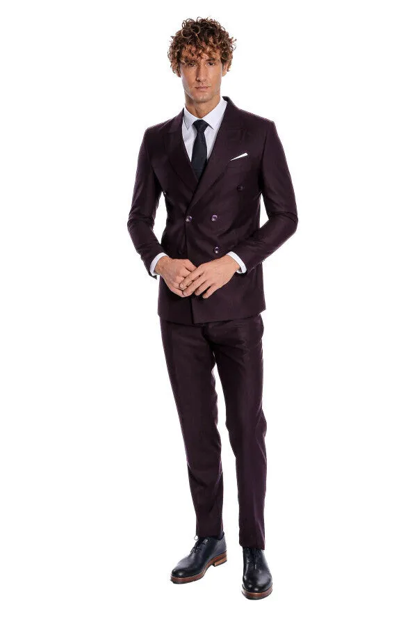 Double Breasted Plain Wide Lapel Purple Men Suit - Wessi sold by Wessi product image thumbnail 2