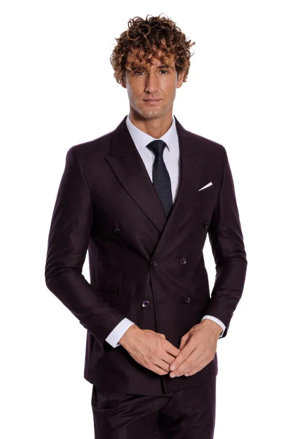 Double Breasted Plain Wide Lapel Purple Men Suit - Wessi sold by Wessi product image thumbnail 5
