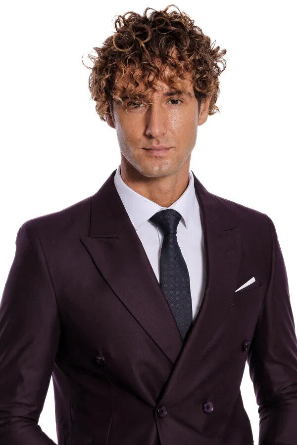 Double Breasted Plain Wide Lapel Purple Men Suit - Wessi sold by Wessi product image thumbnail 3