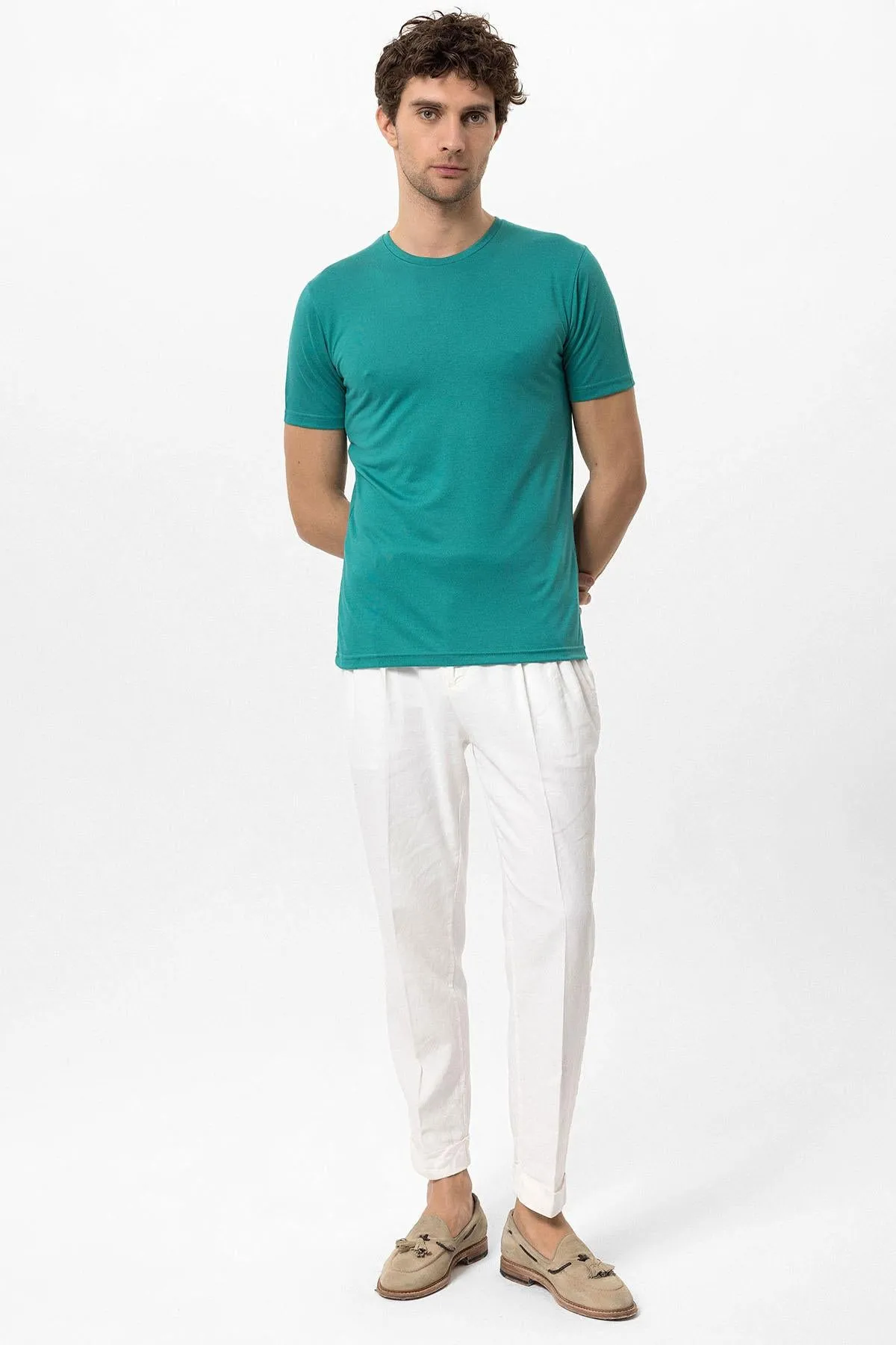 Men's Green Crew Neck Slim Fit T-Shirt - Wessi sold by Wessi product image thumbnail 3