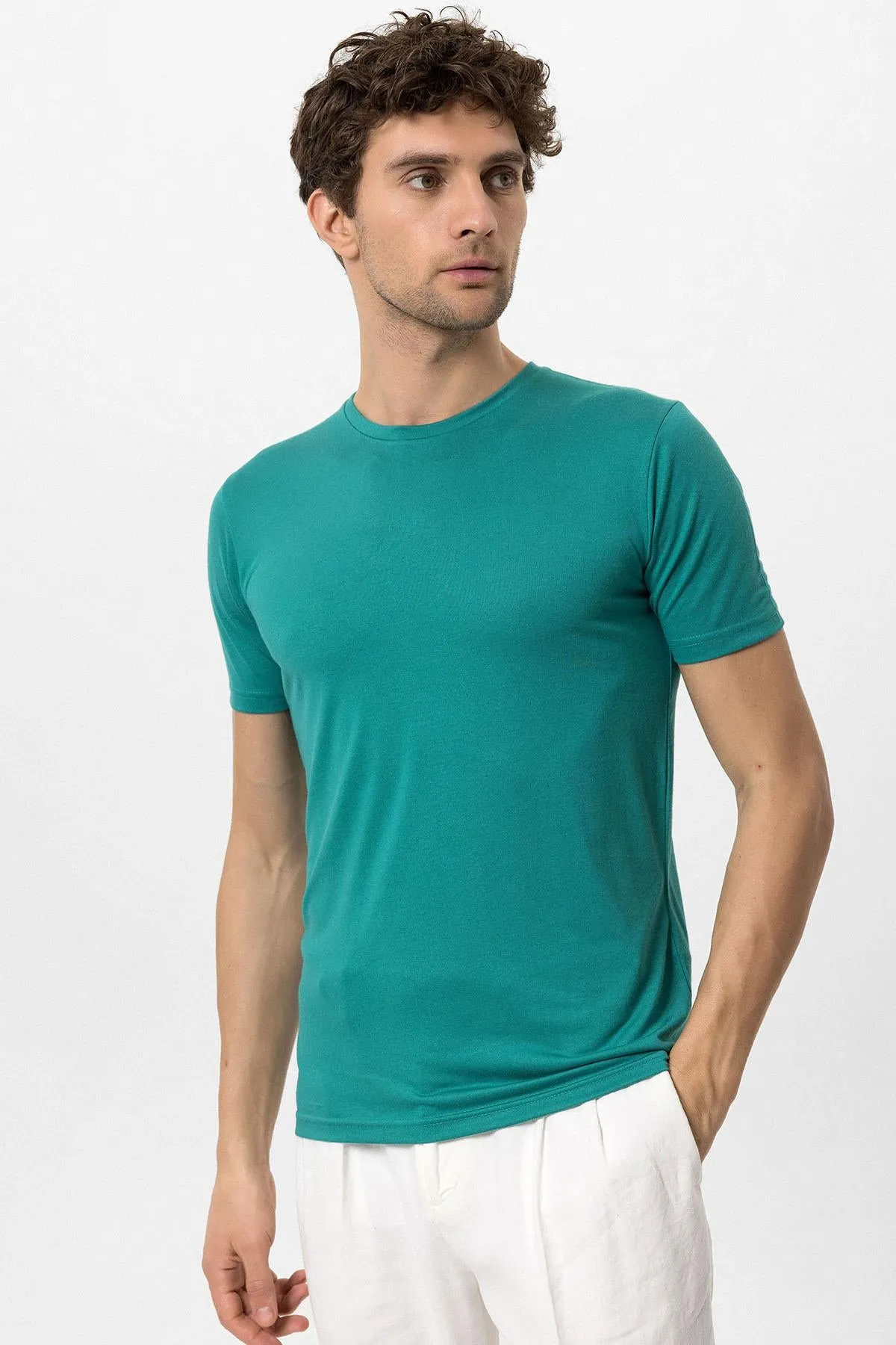 Men's Green Crew Neck Slim Fit T-Shirt - Wessi sold by Wessi