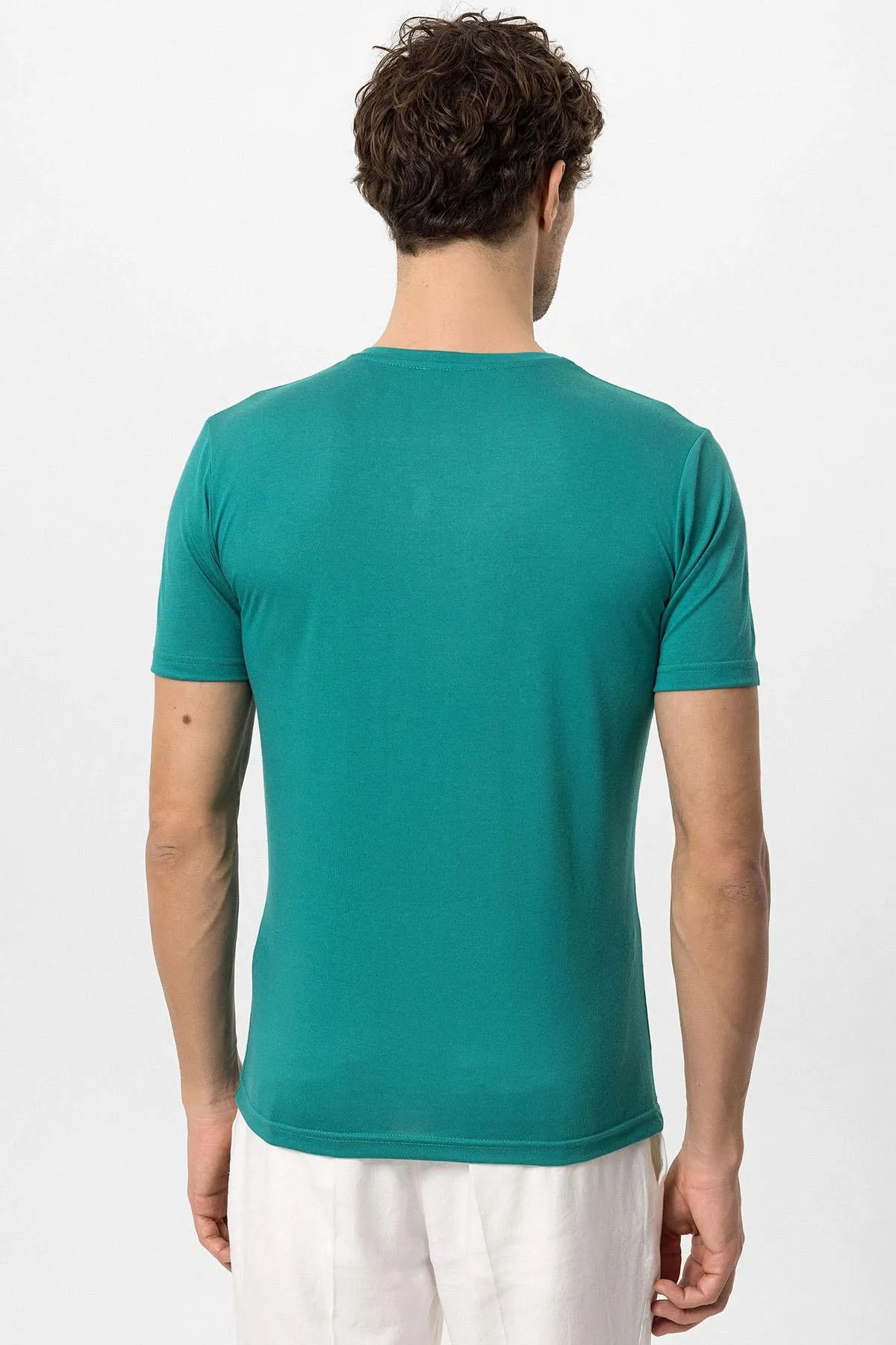 Men's Green Crew Neck Slim Fit T-Shirt - Wessi sold by Wessi product image thumbnail 5
