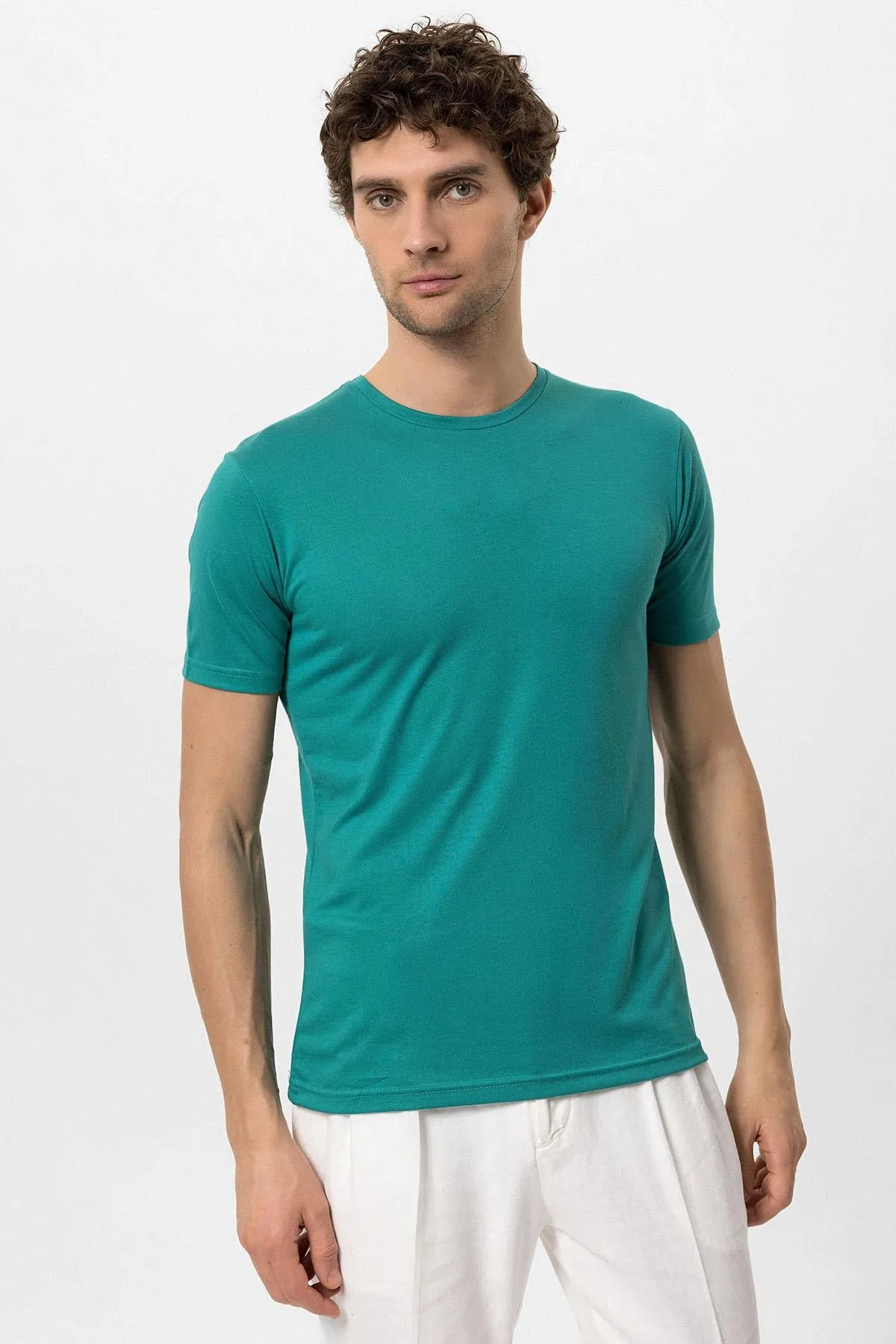 Men's Green Crew Neck Slim Fit T-Shirt - Wessi sold by Wessi product image thumbnail 2