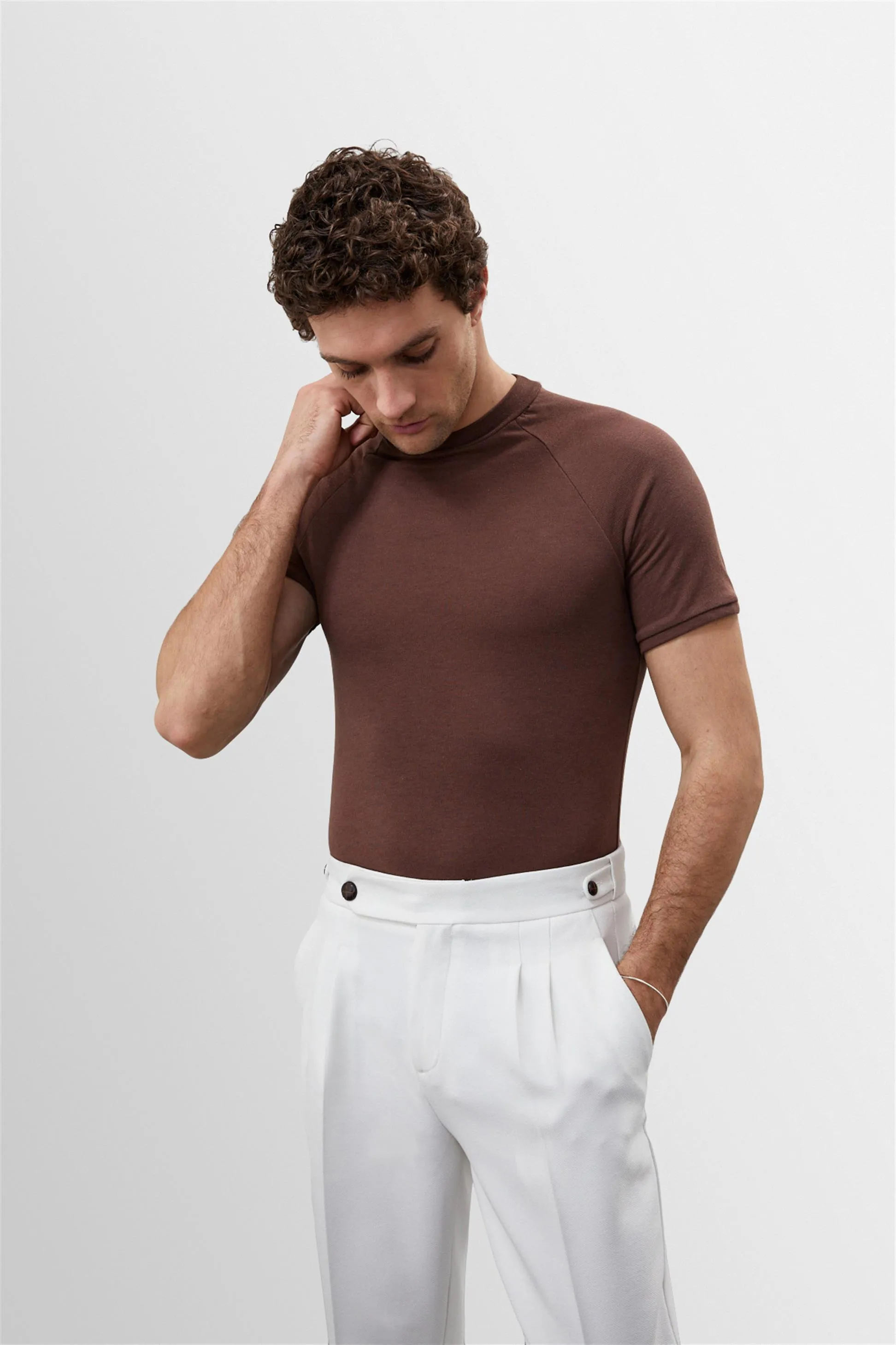 Brown Slim Fit Crew Neck Men's T-Shirt - Wessi sold by Wessi product image thumbnail 4