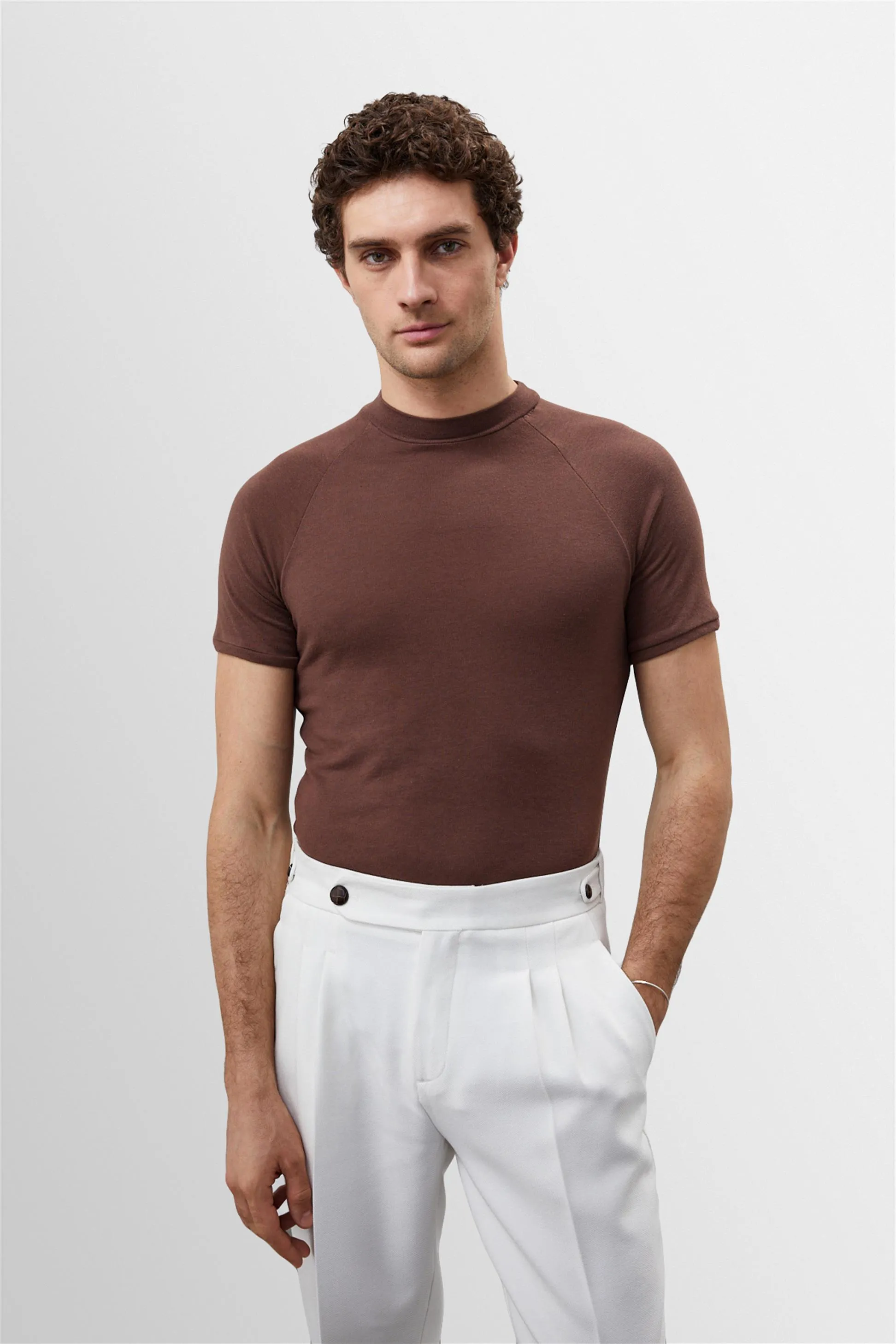 Brown Slim Fit Crew Neck Men's T-Shirt - Wessi sold by Wessi product image thumbnail 2