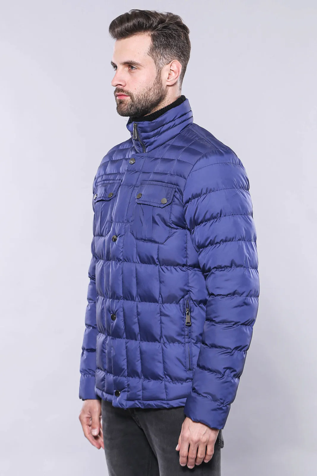 Quilted Blue Men Winter Coat - Wessi sold by Wessi product image thumbnail 3